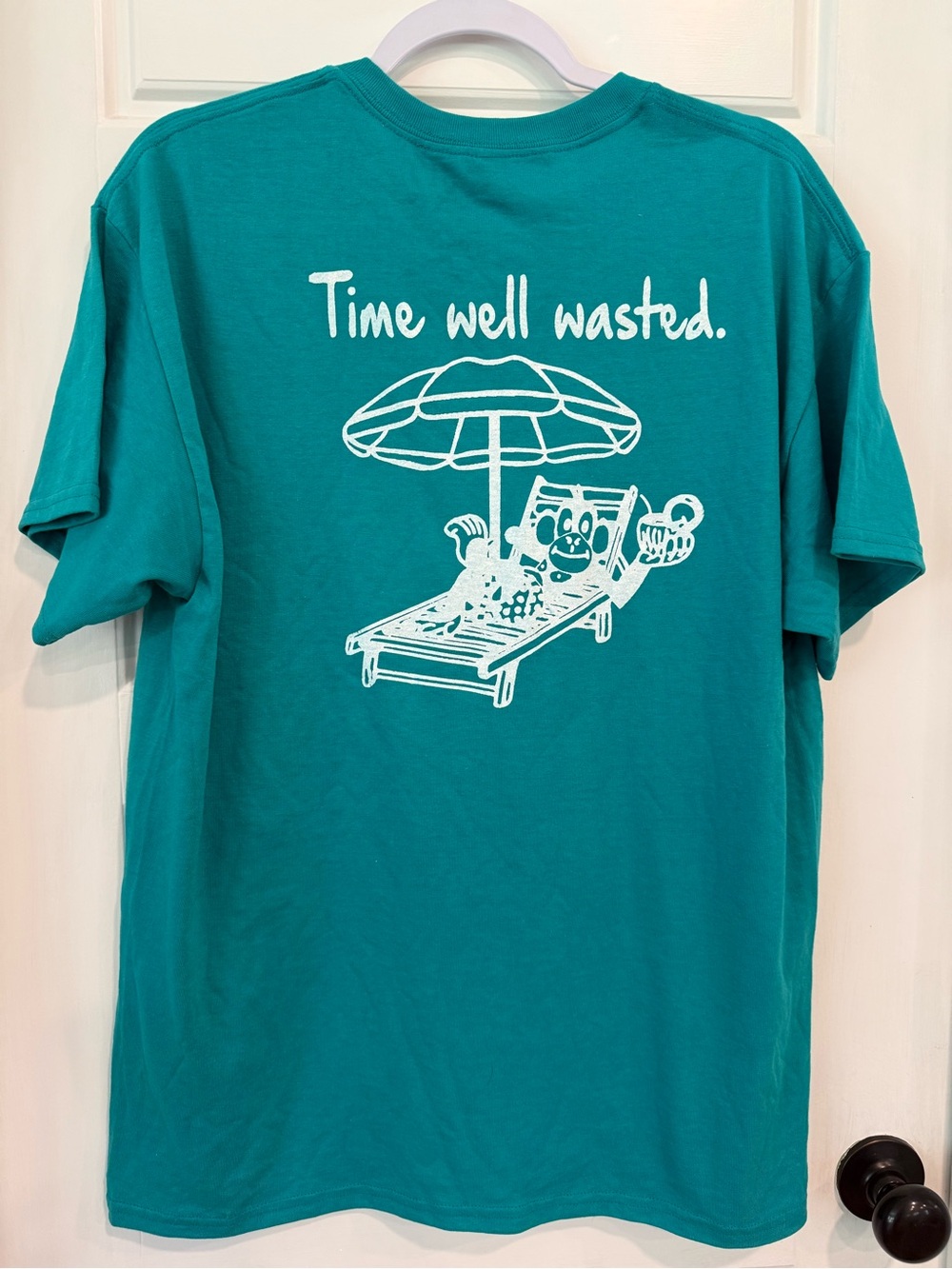 Mr. X’s Shiggidy Shack “Time Well Wasted” Graphic Tee Large Teal Beach Bar Shirt